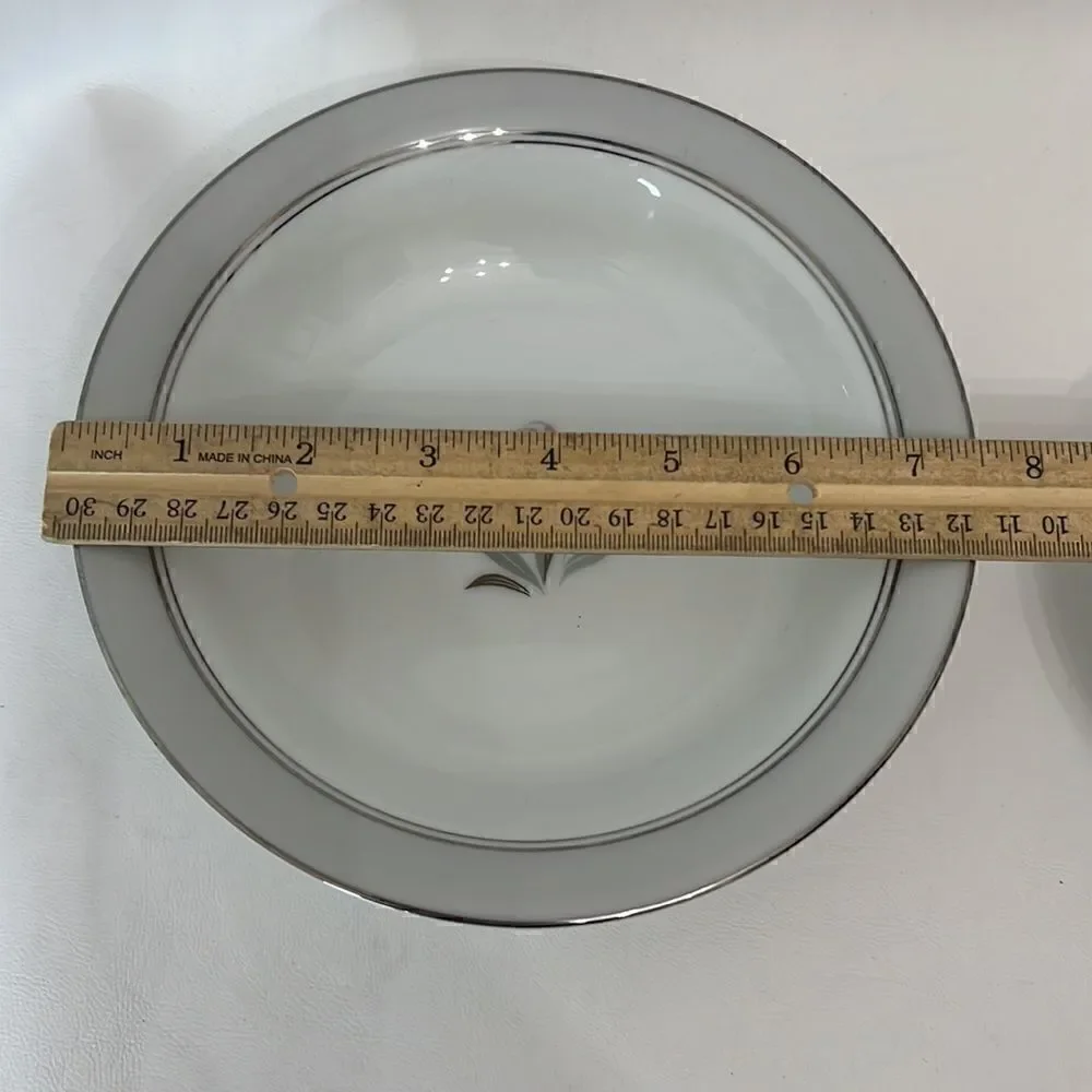 Noritake China Lilybell Japan Bowls Set Of 2 White Gray Silver 7 1/2 & 5 1/2 In